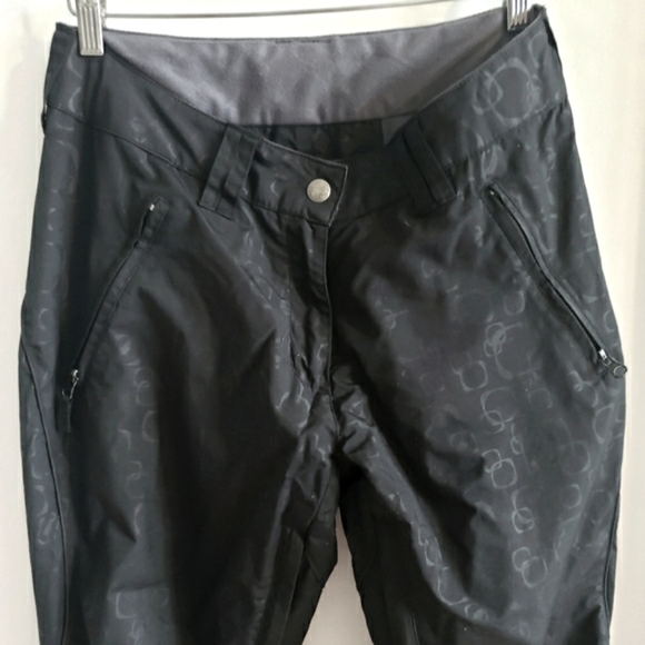 Powderoom Ride Harder Ski Pants Black Damask Pattern Semi Reflective W-M EUC - Picture 3 of 15